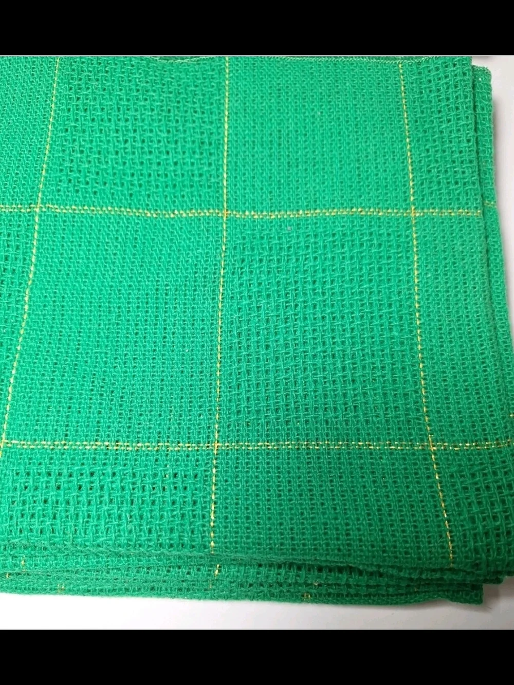 Cloth Dinner Napkins Woven Emerald Green w Gold lines Set of 12, 16